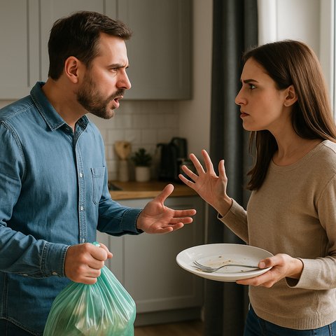 Как спор перерастает в борьбу Супруги спорят на кухне из-за бытовой мелочи