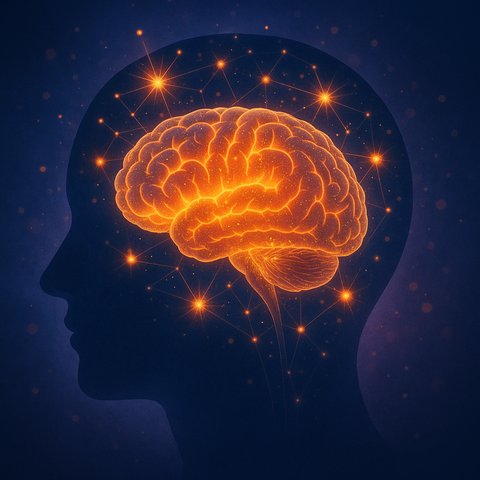 Мозг загорается при смехе — как работает чувство юмора Абстрактное изображение человеческого мозга, освещённого яркими вспышками, символ активности при смехе