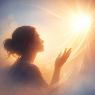 Женский силуэт, тянущийся к источнику мягкого света, как метафора внутреннего поиска и психологического процесса